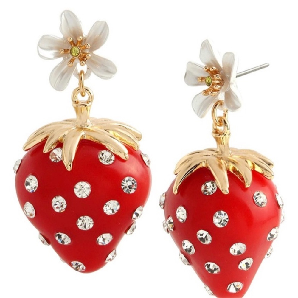 Betsey Johnson Stunning Strawberry Rhinestoned Earrings NWT